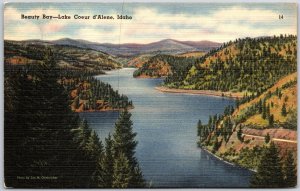 1953 Beauty Bay Lake Coeur D'Alene Idaho ID Vast Forest Mountain Posted Postcard