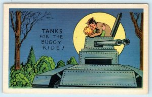 3 Postcards WWII Era Army Military COMICS  TANKS ca 1940s Linens
