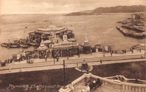 England Plymouth The Pier and Drake's Island vintage postcard