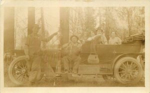 Automobile Road Trip Fishing Poles C-1910 RPPC Photo Postcard 21-2197