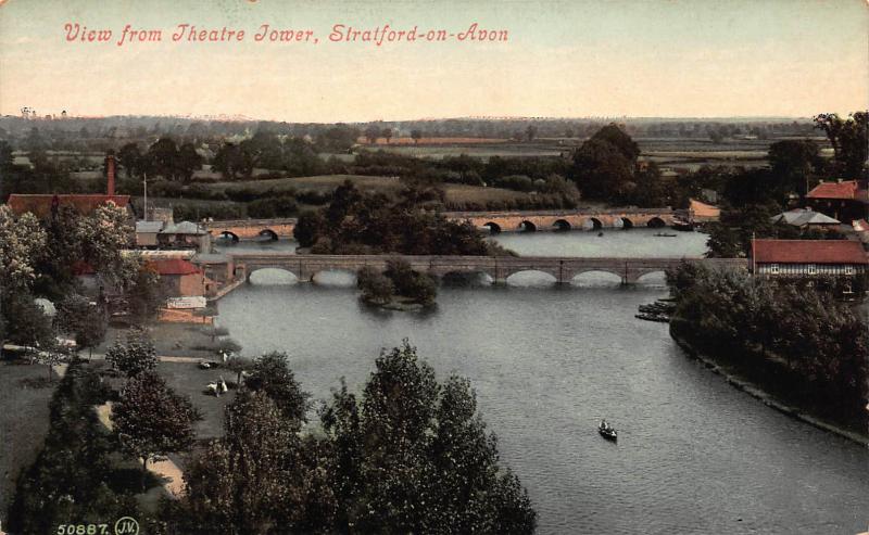 View From Theater Tower, Stratford-On-Avon, England, Early Postcard, Unused