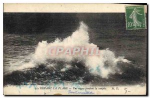 Old Postcard Front Beach wave during storm