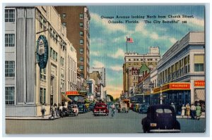 c1940's First National Bank, Woolworth, Drugstore Orlando Florida FL Postcard