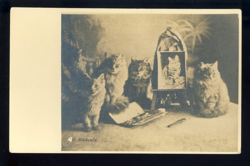 Early Cats/Kittens Postcard, Art Students, RPPC, Real Photo Post Card