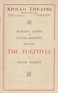 The Fugitives Marion Lorne Upper Class Drama WW2 Apollo London Theatre Programme