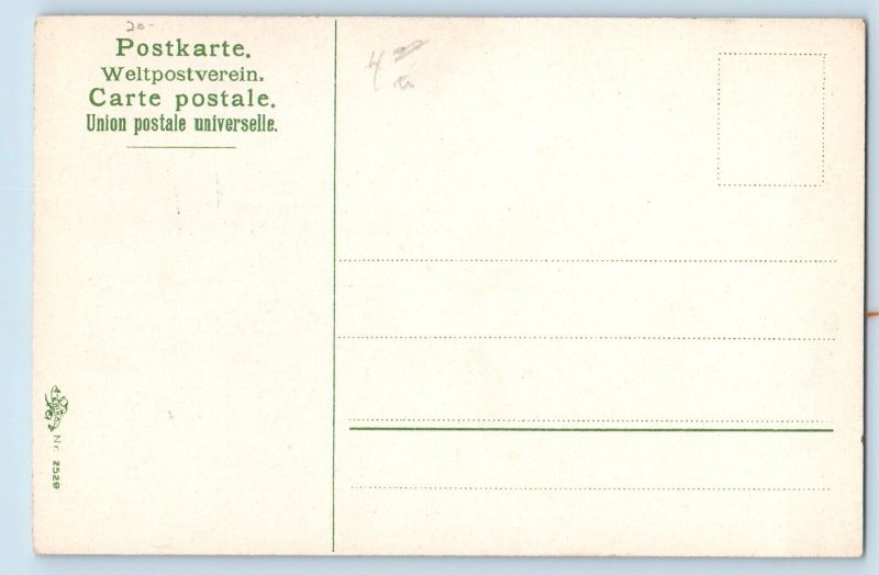 Christmas Postcard Clock Tower Men With Trumpet Snow Winter Scene c1910's