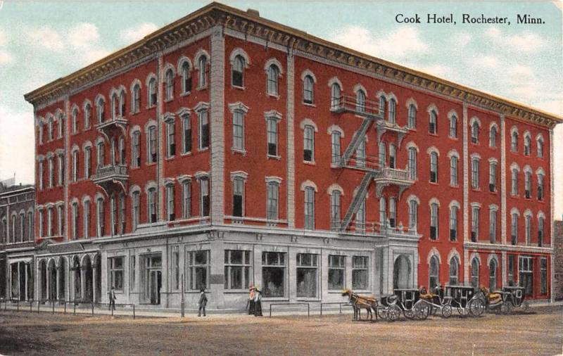 Rochester Minnesota Cook Hotel Street View Antique Postcard K15318