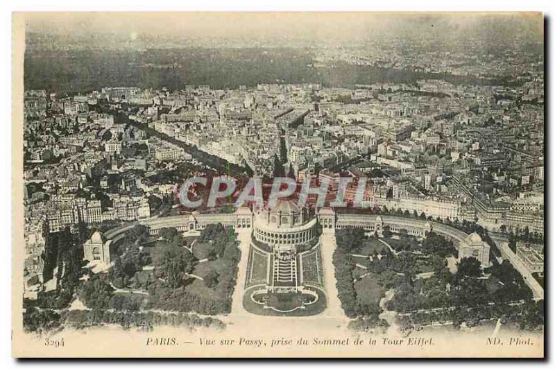 Old Postcard view of Paris Passy taken of the Summit of the Eiffel Tower