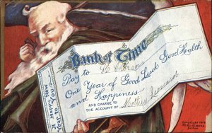 New Year's Father Time Bank of Time Slip c1900s-10s Postcard