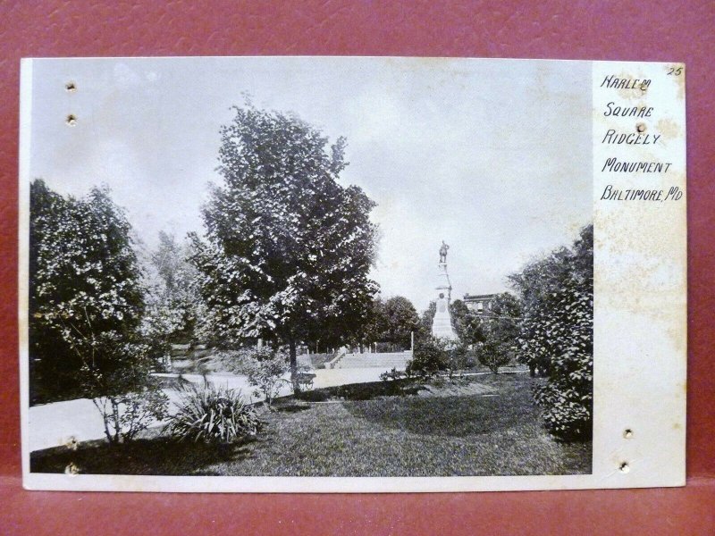 Postcard MD Baltimore Harlem Square Ridgely Monument pre 1908