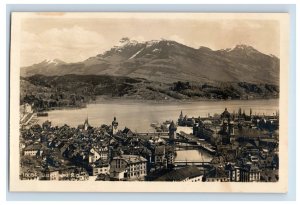 c1940 RPPC Luzern And Rigi Bird's Eye View River Vintage Postcard F6E