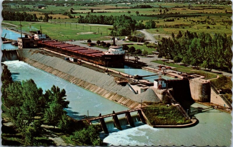 Postcard Ontario St. Catharines Bird's Eye View Lock #3 Welland Canal 1960s K78