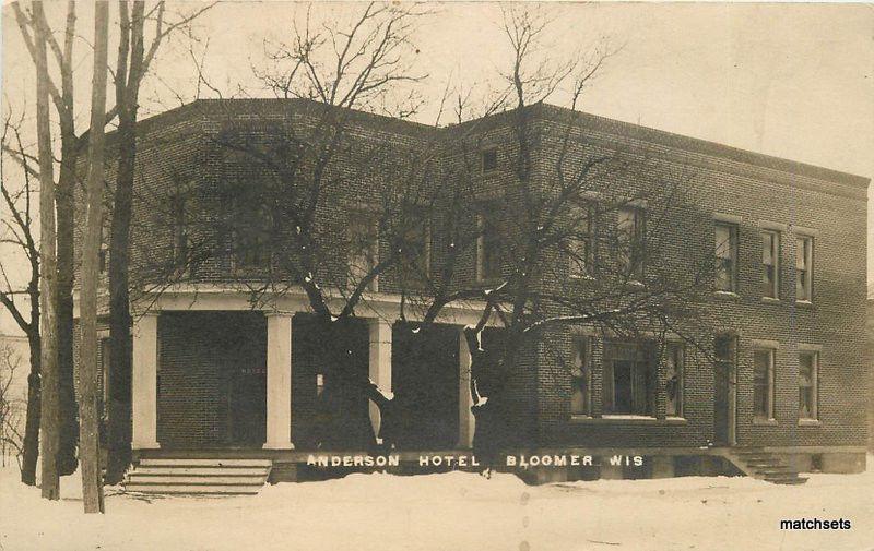 1912 Anderson Hotel Bloomer Wisconsin RPPC Real Photo postcard 7243