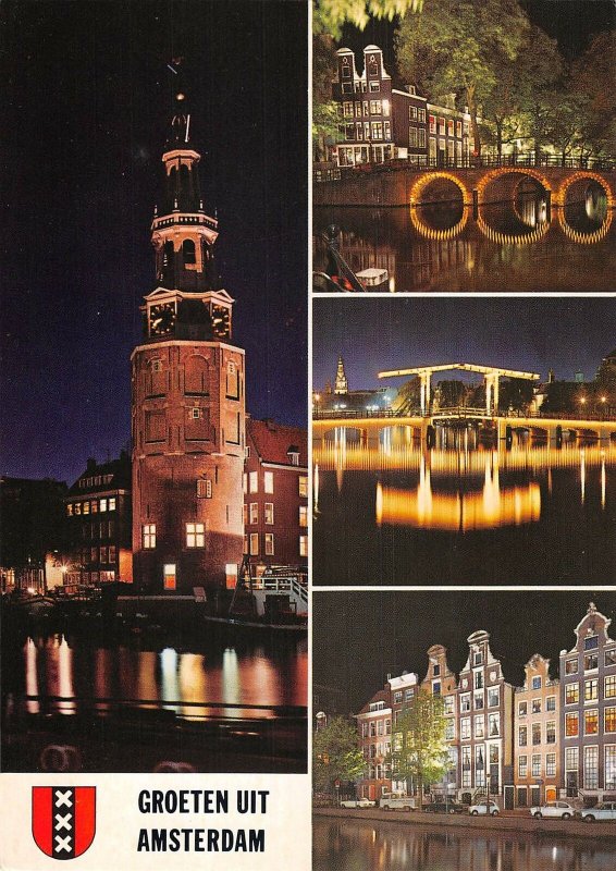 B108762 Netherlands Holland Amsterdam Tower Boats Night view Bridge