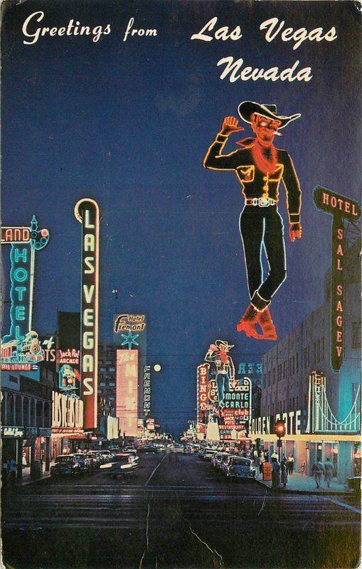 1968 Fremont Street Night Neon LAS VEGAS NEVADA Western Resort 4816