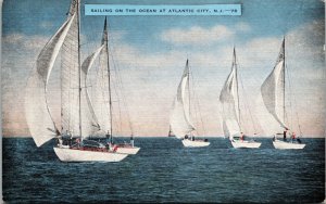 Vtg 1940s Sailing on the Ocean Sailboats at Atlantic City New Jersey NJ Postcard