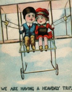 Circa 1910 Lovely Cute Couple In Old Wright Brothers Style Plane Postcard P3