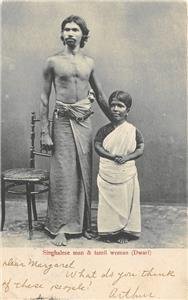 Singhalese Man Tamil Woman (Dwarf) Ceylon 1906 Hong Kong Stamp Vintage Postcard