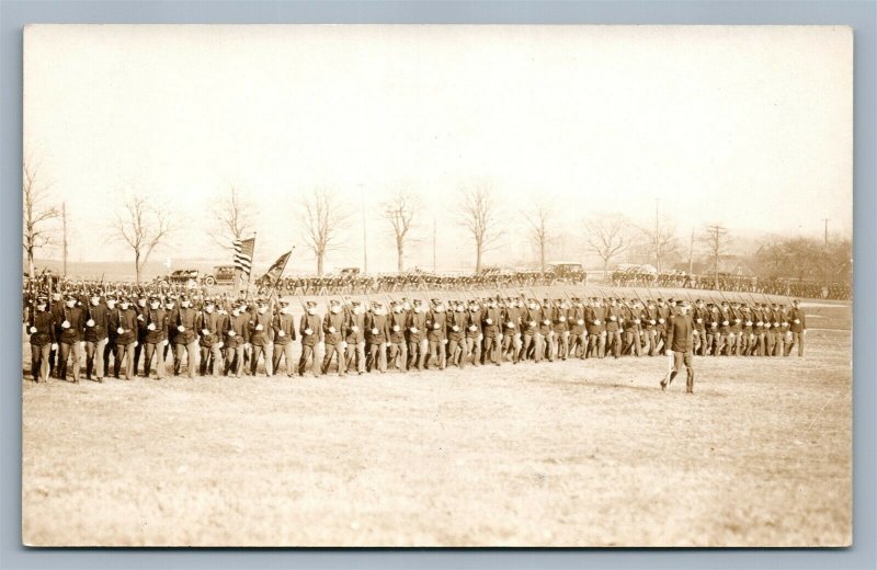 MILITARY TRAINING STATE COLLEGE CADETS ANTIQUE REAL PHOTO POSTCARD RPPC US FLAG