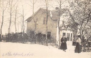 Clinton Minnesota~April 20, 1910 RPPC of House after Snow Storm~Ladies in Yard