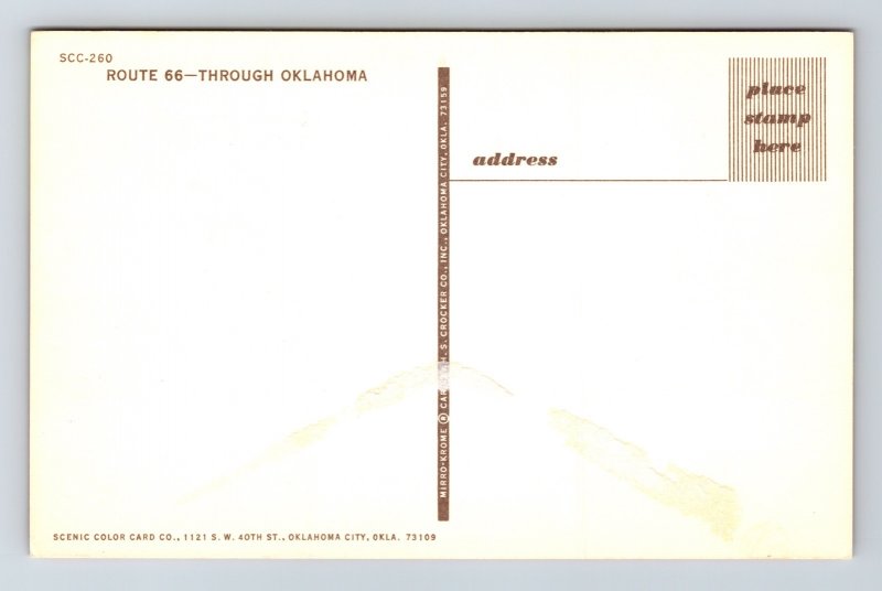 Route 66 Through Oklahoma Map Multi View Scenic Landmarks Chrome Postcard