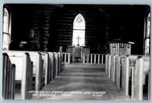 McGregor MN Postcard RPPC Photo Interior Of Grace Lutheran Log Church 1949