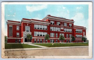 1934 JEFFERSONVILLE INDIANA HIGH SCHOOL RED BRICK BUILDING VINTAGE POSTCARD