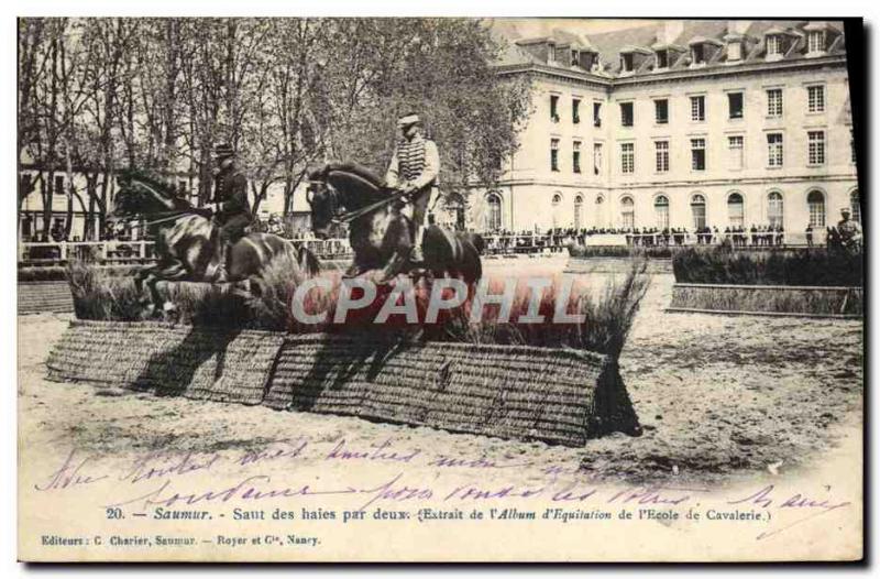 Old Postcard Horse Riding Equestrian Jumping Saumur hedges by two