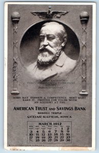 Cedar Rapids Iowa IA Postcard American Trust Savings Bank Benjamin Harrison 1912