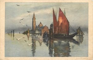Italy sail & navigation themed postcard Venise San Giorgio sailing vessel