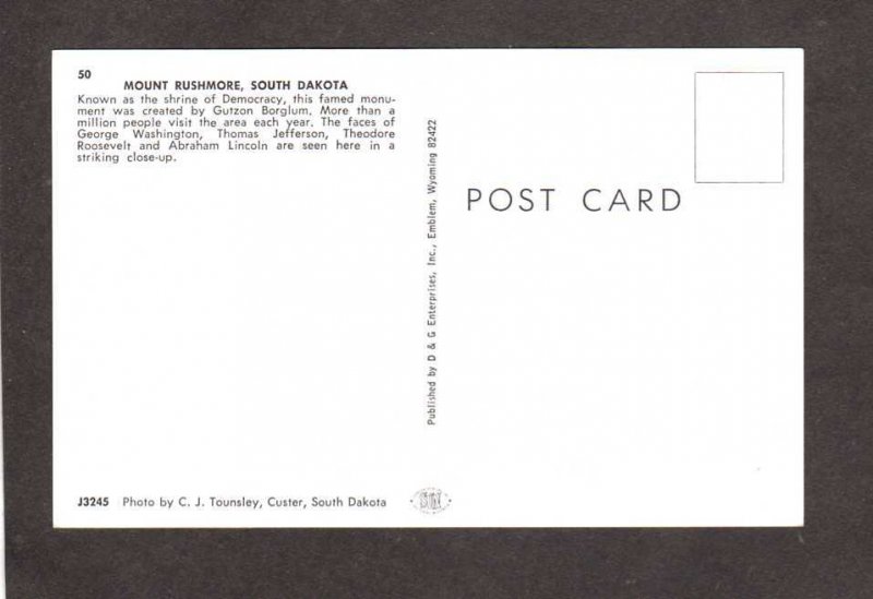 SD Visitor Center Mount Mt Rushmore South Dakota Postcard