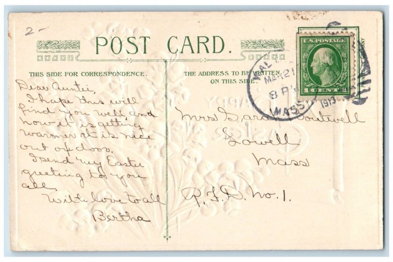 John Winsch Signed Postcard Easter Flowers Embossed Lowell Massachusetts MA