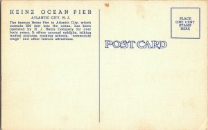 Heinz Ocean Pier Atlantic City New Jersey Vintage Divided Back Postcard UNP Vtg 