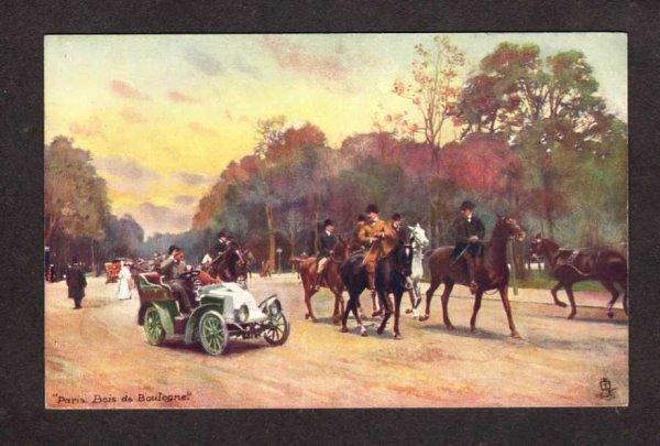 France Paris Bois de Boulogne Car Horses Tuck Oilette Carte Postale Postcard