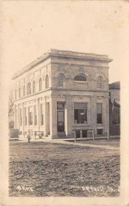 Arthur Iowa~Corner Bank~Hitching Posts~Rutted Dirt Road~1915 RPPC