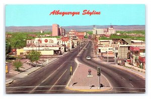 Albuquerque New Mexico Skyline Postcard Old Cars Coca Cola & Texaco Signs