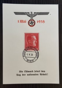 GERMANY THIRD 3RD REICH ORIGINAL 1938 HITLER STAMP 1st MAY SOUVENIER SHEET