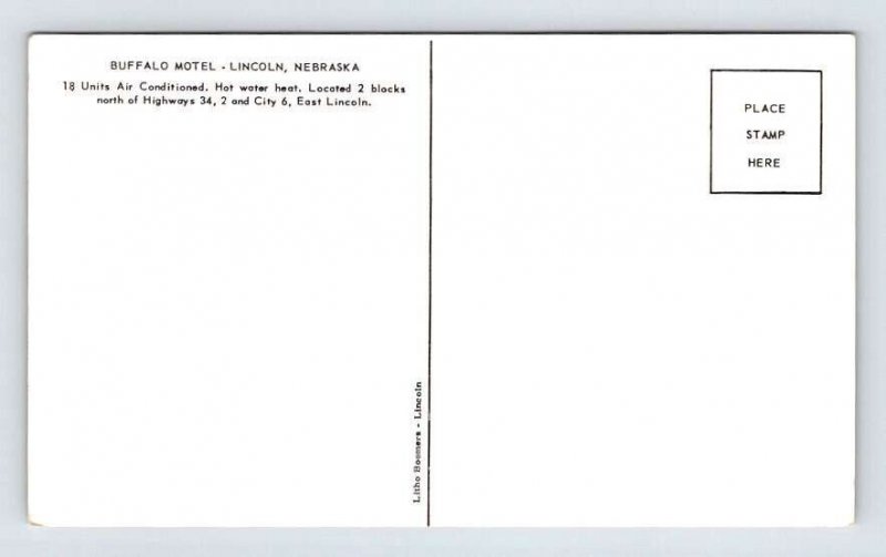 Lincoln Nebraska Buffalo Motel Postcard