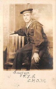 RPPC USS PUEBLO SHIP CRUZAN SAILOR MILITARY STUDIO REAL PHOTO POSTCARD (1917)