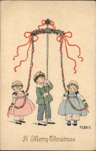 Christmas Cute Children Ribbon Decorations Pauli Ebner c1910 Postcard #1159