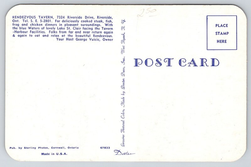 Interior~Riverside Ontario Canada~Rendezvous Tavern~Dining Room~Pillars~1950s PC