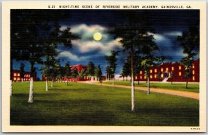 Night-time Scene Riverside Military Academy Gainesville Georgia GA Postcard