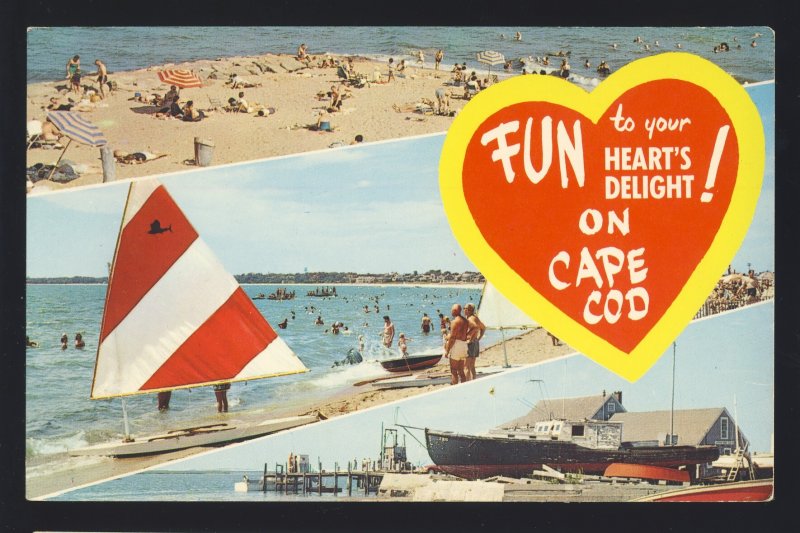 Cape Cod, Massachusetts/Mass/MA Postcard, Fun On Cape Cod Multi-View, Red Heart