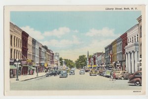 P3033, old postcard busy liberty street scene many old cars bath new york unused