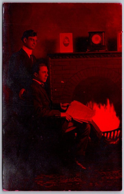 Fort Wayne Indiana 1908 RPPC Real Photo Postcrd Fireplace Teacher Boarding House