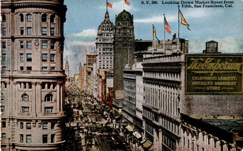Early 1900s Postcard, San Francisco View Down Market Street from Fifth 5th  E01