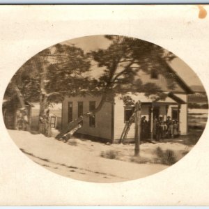 c1910s Pioneer Schoolhouse? RPPC Children Students Kids Real Photo Postcard A134