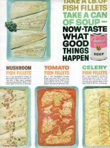 1961 Ladies Home Journal Campbell's Soup Vintage Print Ad Seafood Recipes