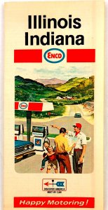 Enco Illinois Indiana Road Map Vintage 1969 Happy Motoring Humble Oil Travel