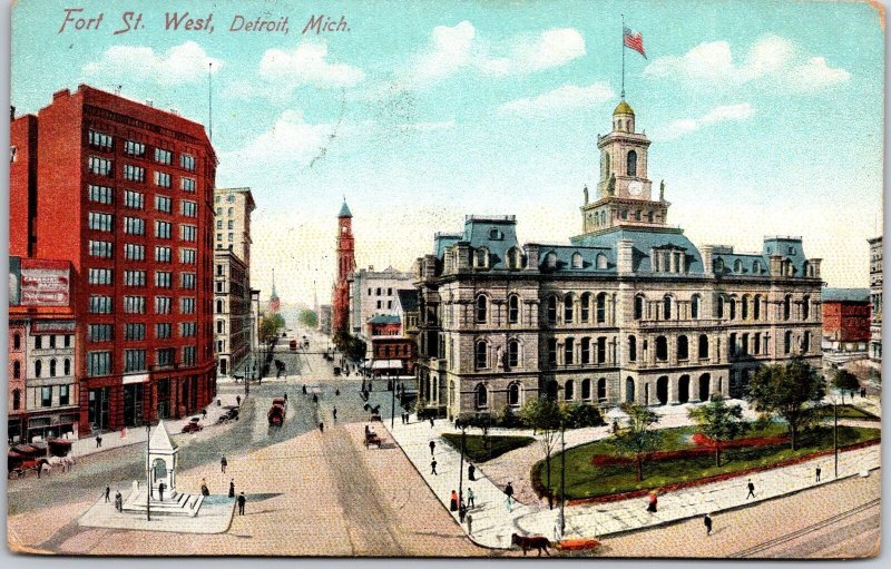 1909 Fort Street West Detroit Michigan MI Broadway & Buildings Posted Postcard